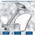 Bealihelp Face Roller and Gua Sha, Stainless Steel Facial Roller and Guasha Tool for Face, Skin Care Roller for Wrinkles and Lifting, Improve Puffiness, Metal Face Massager for Eyes, Neck Tighten