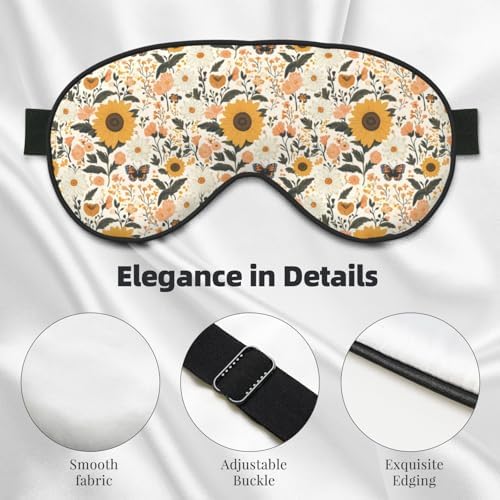 Eye Sleep Mask for Women Men - Adjustable Buckle Flower Sunflower Butterfly Print Travel Eye Masks for Sleep Mask Blackout, Comfy Sleeping Blindfolds for Women Men, Funny Blindfolds for Party Games