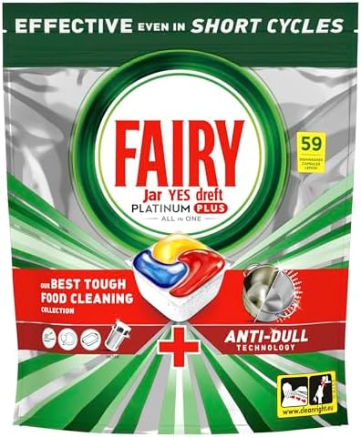 Fairy Platinum Plus 59 Dishwasher Tablets, Lemon, Our Best Cleaning For A Clean Like New, Removes Dullness & Prevents Limescale