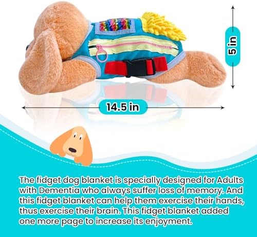 Fidget Blanket for Dementia, Fidget Dog Blanket for Elderly, Fidget Sensory Dog Blanket for Seniors with Alzheimer’s, Dementia Products for Elderly