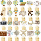 C L cooper life 48pcs Travel Adventurer Cupcake Topper Travel Adventurer Party Favors for Let The Adventure Begin Going Away Party Supplies