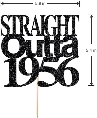 Straight Outta 1956 Cake Topper for 70th Birthday Party, Cheer 70 Cake Topper- Funny 70-men and women 70th Birthday/Anniversary Party black gold glitter cake decoration