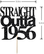 Straight Outta 1956 Cake Topper for 70th Birthday Party, Cheer 70 Cake Topper- Funny 70-men and women 70th Birthday/Anniversary Party black gold glitter cake decoration