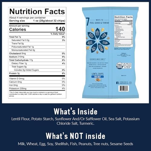 Simply 7 Lentil Chips, Sea Salt, 4-ounce Bags (Pack of 12)