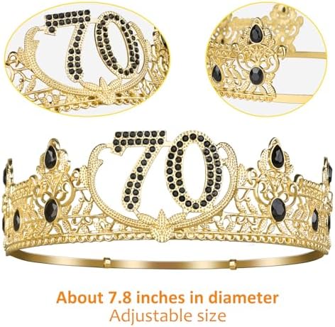 70th Birthday Gifts for Men, 70th Birthday Decorations for Men, Party Decor Supplies Including King Crown & Sash & Balloons & Cake Topper & Candles