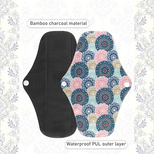 PHOGARY Reusable Menstrual Pads for Heavy Flow with Wet Bag, 7 Pieces Sanitary Pads Set with Wings for Women, Washable Overnight Cloth Panty Liners