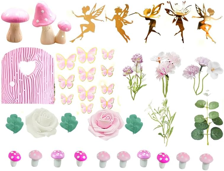 Fairy Cake Topper Fairy Garden Theme Cake Decor Pink Fairy Door for Birthday Baby Shower
