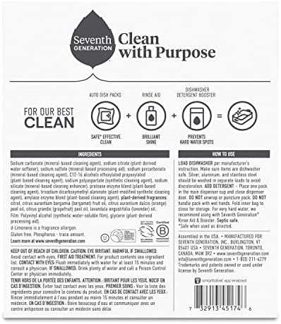 Seventh Generation Power Plus Dishwasher Detergent Packs Fresh Citrus scent Pack of 2 for sparkling dishes Dishwasher tabs 40 count