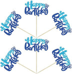 Ephlyn 24Pcs Happy Birthday Cupcake Toppers Double Layer Glitter Happy Birthday Cake Decorations for Baby Shower Theme Kids Boys Girls Birthday Anniversary Party Decorations Supplies Blue
