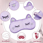 Haysandy 3 Pieces Sleep Mask for Kids Girls Cute Cat Sleeping Eye Cover Soft Mask Comfortable Funny Animal Night Eye Blindfold Cover for Kids Girls Women Home Travel(Silk Cat)