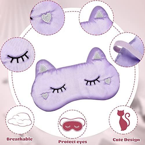 Haysandy 3 Pieces Sleep Mask for Kids Girls Cute Cat Sleeping Eye Cover Soft Mask Comfortable Funny Animal Night Eye Blindfold Cover for Kids Girls Women Home Travel(Silk Cat)