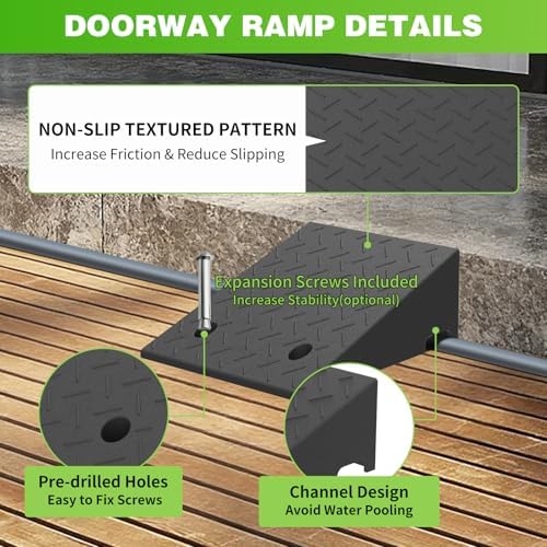 7.9 Inch Rise Rubber Ramp, Wheelchair Door Ramp with Non-Slip Surface, Threshold Ramp for Cars/Scooters/Walkers/Doorway/Home Steps/Driveway (2PCS, 2200LBs Load)