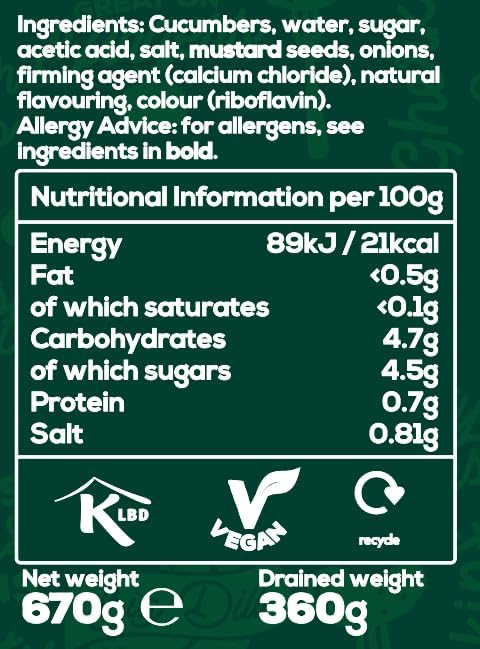 Mrs Elswood - Sweet Sour Cucumbers Pickled with Sweetener - 670g (Case of 6)