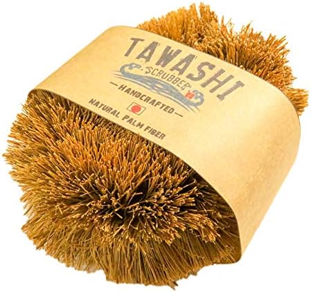 Japan Handcrafted Tawashi Brush Set of 2 - Natural Palm Fiber Scrubber for Eco-Friendly Cleaning of Pots, Pans, and Vegetables - Handheld and Long-Lasting