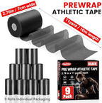 9 Pack Pre Wrap Athletic Tape, 2.76 Inch x 11 Yards Prewrap Tape for Hair Soccer, Pre Wrap Foam Underwrap Tape, Soccer Pre Wrap Tape, Prewrap Tape for Hair, Wrists, Hands, Ankles, Knees - Black