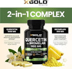 Micronized Quercetin + Bromelain 1,300mg Quercetin: 95% - Highly Purified and Highly Bioavailable Plus Bromelain 2,400 GDU/g - Made in USA | 120 Capsules
