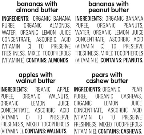 Happy Baby Organics Nutty Blends Stage 2, Fruit and Nut Butter, Allergen Introduction in Baby Appropriate Texture, for 6+ Months, 8 Variety Ct