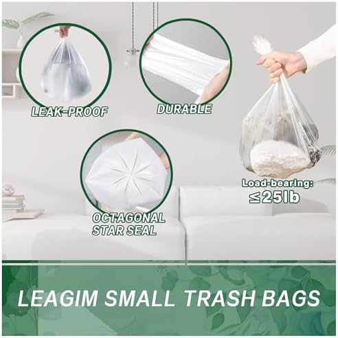 120 Counts 1.6 Gallon Small Trash Bags, Mini Garbage Bags, Fit 1.2-2 Gal, 4.5-8 Liter, Bathroom White Trash Can Bin Liners for Home Office Bathroom Bedroom