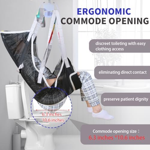 6 Point Universal Full Body Patient Lift Sling,Breathable Mesh & Commode Opening,Fit for Hoists Safe Weight Capacity of 500 lbs