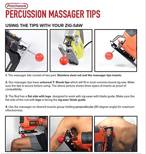 Prachwork Percussion/Jigsaw Massage Bits Tips W/Universal T-Shank Deep Tissue (4 bit Set)