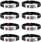 KunBead Medical Alert Bracelets for Women Adjustable Stainless Steel Silicone Emergency Awareness Medical ID Bracelet Wristband