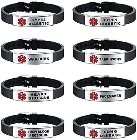 KunBead Medical Alert Bracelets for Women Adjustable Stainless Steel Silicone Emergency Awareness Medical ID Bracelet Wristband