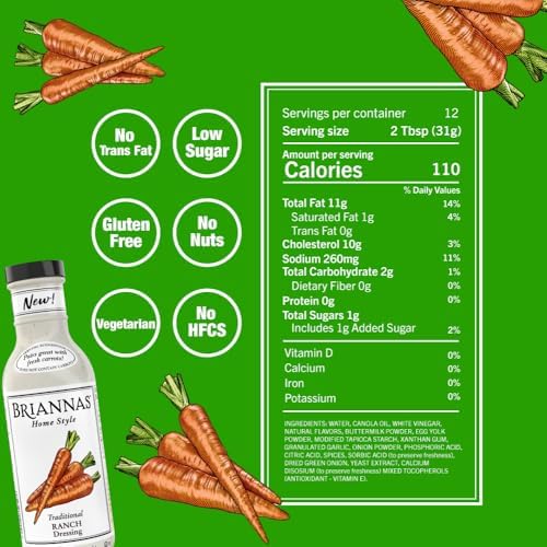 BRIANNAS - Home Style Classic Traditional Ranch Dressing - Fine Salad Dressing made with Premium Ingredients - Gluten Free and Kosher Salad Dressing - 12 oz. Bottles - 2 Pack