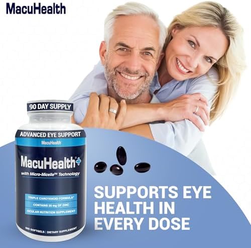 Macuhealth Plus+ Eye Vitamins Supplement for Adults - 90 Day Supply with Lutein, Zeaxanthin, and Meso-Zeaxanthin - Unflavored, Vitamin for Eyes