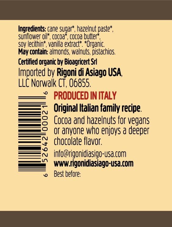 Rigoni di Asiago Spread Hazelnut and Cocoa Dairy free Organic, 9.52 oz