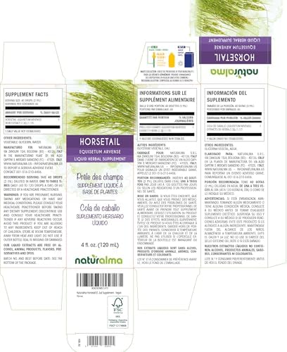 Naturalma Horsetail (Equisetum arvense) herb Alcohol-Free Tincture - 4 fl oz Liquid Extract in Drops - Herbal Supplement - Vegan