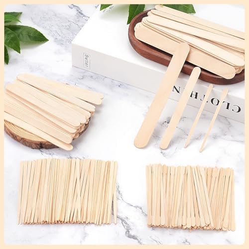 500 Pcs 4 Style Waxing Sticks Assorted Wooden Wax Applicator Stick for Body Legs Face Eyebrows and Small Medium Large Sizes Waxing Spatulas Popsicle Stick for Hair Removal Wood Craft Sticks