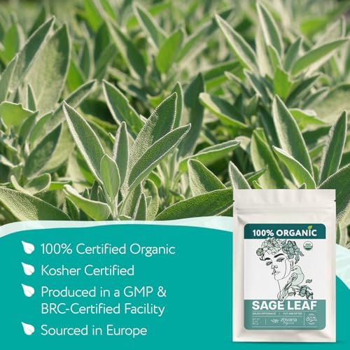 Organic Sage Leaves (3 oz.) - Sage Tea Loose Leaf (Salvia officinalis) – Salvia Tea for Mind & Body Wellness - Focus and Clarity