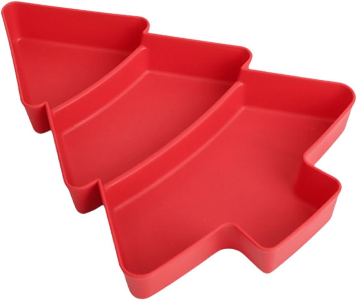 KALLORY Christmas Tree Candy Plate Snack Tray with Compartments Red Multi-grid Dry Fruit and Nuts Serving Platter for Holiday Party and Family Entertaining