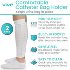 Vive Catheter Leg Bag Holder for Men & Women (2 Pack) - Nephrostomy & Foley Catheter Bag Holder & Cover - Urine Drainage & Storage Bag Holder Stays in Place - Catheter Stabilization (Medium)