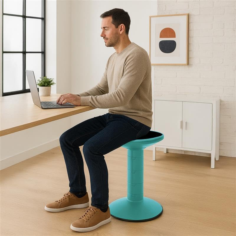 Storex Wiggle Stool – Active Flexible Seating for Classroom and Home Study, Adjustable 12-18 Inch Height, Teal (00306U01C)