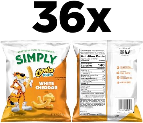 Simply, Cheetos Puffs White Cheddar, 0.875 Ounce (Pack of 36)