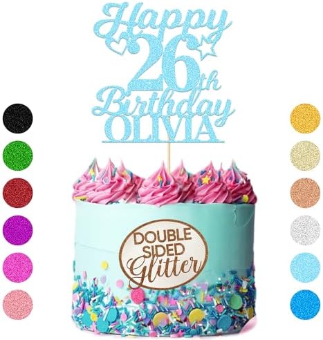 Personalized Happy Birthday Cake Toppers Birthday Cake Topper Gifts for Women Men Custom Glitter Cake Toppers with Any Name & Age for 18th 21st 30th 40th 50th 60th Cake Decorations (Baby Blue)