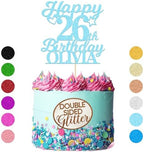 Personalized Happy Birthday Cake Toppers Birthday Cake Topper Gifts for Women Men Custom Glitter Cake Toppers with Any Name & Age for 18th 21st 30th 40th 50th 60th Cake Decorations (Baby Blue)
