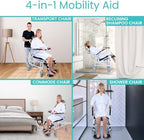 Vive Reclining Shower Chair with Wheels - Commode Wheelchair for Seniors, Disabled & Handicap - Padded Transfer Rolling Chairs w/Arms - Portable, Waterproof Shower Chair - Reclines for Easy Hair Wash