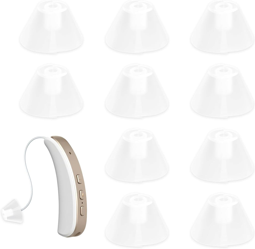 10 PCS Hearing Aid Domes Silicone Ear Tips,Universal Fit Replacement Ear Standard Receiver Tulip Domes Split Ear Rub Piece Comfortable Hearing Amplifier Kit,Perfect for Open Air (Open fit,Transparent）