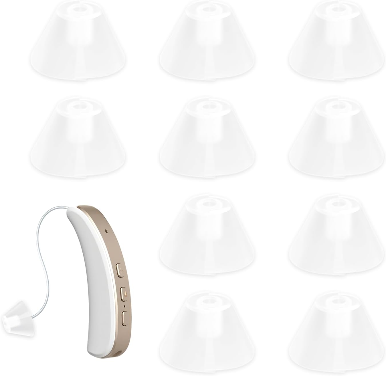 10 PCS Hearing Aid Domes Silicone Ear Tips,Universal Fit Replacement Ear Standard Receiver Tulip Domes Split Ear Rub Piece Comfortable Hearing Amplifier Kit,Perfect for Open Air (Open fit,Transparent）