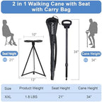 Walking Cane with Seat for Men & Women, Lightweight Anti-Slip Walking Stick with Carry Bag, Portable Stool for Senior & Adults, Foldable Cane Chair for Travel Hiking
