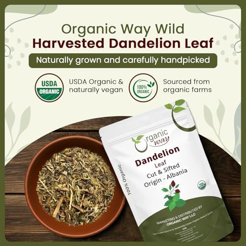 Organic Way Dandelion Leaf (Taraxacum Officinale) Cut & Sifted - Herbal Tea | European Wild-Harvest | Kosher & USDA Certified | Vegan, Non-GMO & Gluten Free | 100% Raw from Albania (1LBS / 16Oz.)
