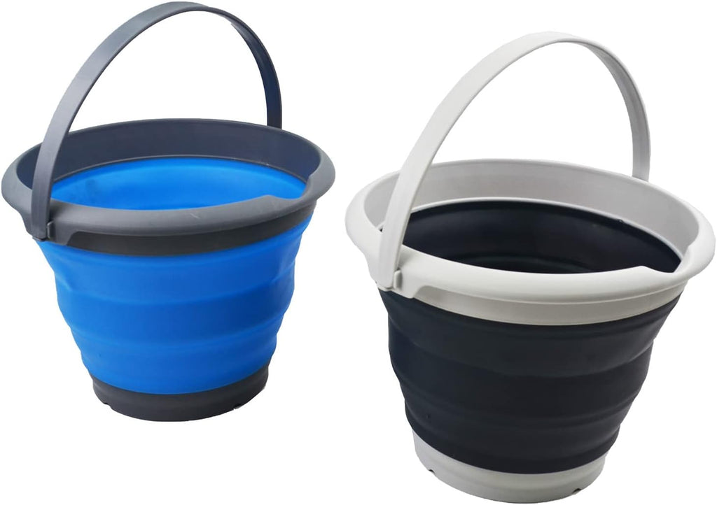 SAMMART 8.5L (2.2 Gallon) Collapsible Plastic Bucket - Foldable Round Tub - Portable Fishing Water Pail - Space Saving Outdoor Waterpot. Size 31cm Dia (Blue & Black, 2)