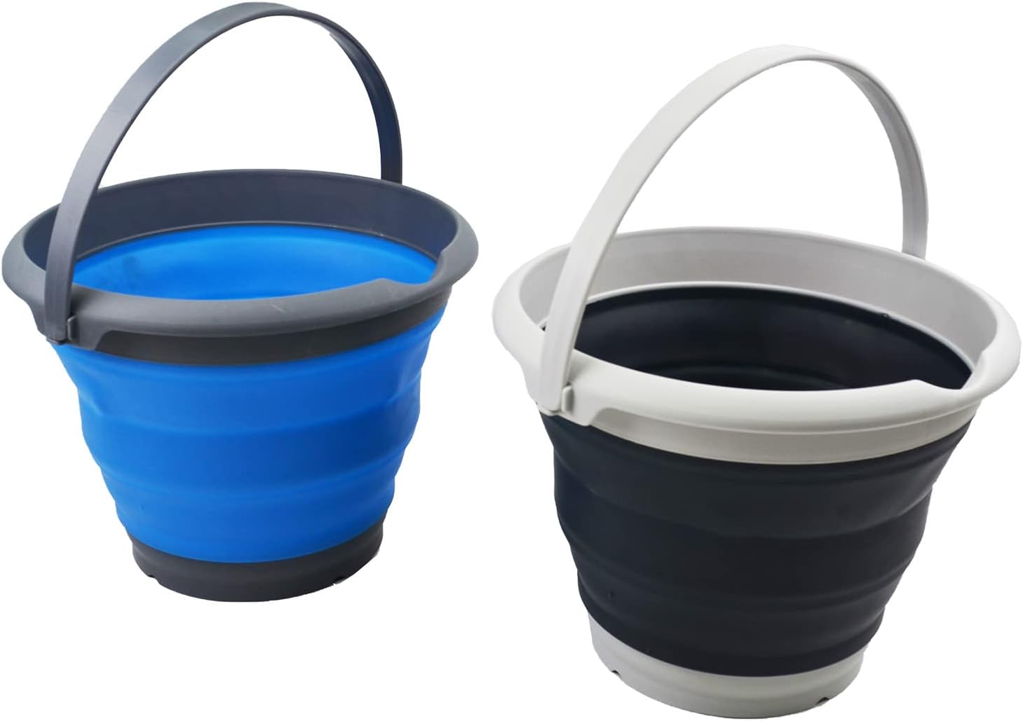 SAMMART 8.5L (2.2 Gallon) Collapsible Plastic Bucket - Foldable Round Tub - Portable Fishing Water Pail - Space Saving Outdoor Waterpot. Size 31cm Dia (Blue & Black, 2)