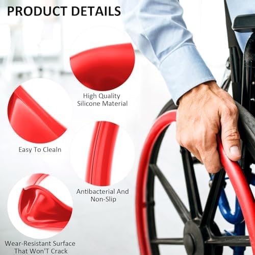1 Pair Wheelchair Push Rim Covers for Invacare Wheelchair Accessories, Rear Wheel Grips Cover,Non-Slip Wear-Resistant Hand Push Cover Wheelchair(RED, 22 in)
