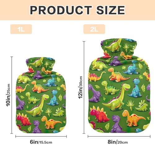 Cute Colorful Cartoon Dinosaurs Hot Water Bottle with Cute Cover 1L Durable Hot Water Bag Warm Water Bag for Menstrual Cramps, Neck and Shoulder Pain Relief