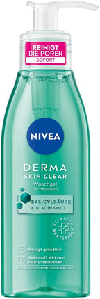 NIVEA Derma Skin Clear Facial Cleansing Gel 150 ml (5.07 fl oz) – Daily Purifying Face Wash with Salicylic Acid, Niacinamide & Sea Salt – For Oily & Blemish-Prone Skin