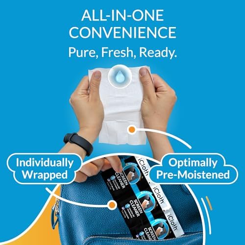 iCloth Large Screen Cleaning Wipes for Electronics, Lint-Free and Streak-Free, Fast-Drying, Removes Dust, Fingerprints, and Smudges (100 Wipes)