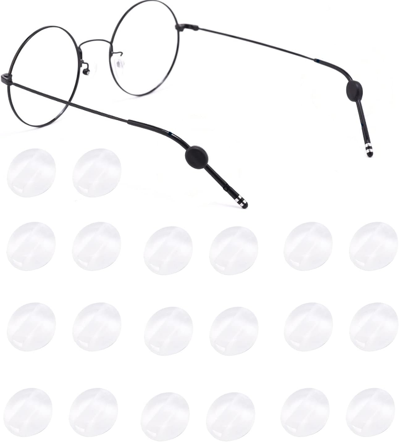 OPUGIT Silicone Eyeglasses Temple Grips, Mini Round Eyewear Retainer, Anti-Slip Glasses Retainer, Frame Grips for Spectacle, Sunglasses, Glasses, Eyewear, 10 Pairs, Clear